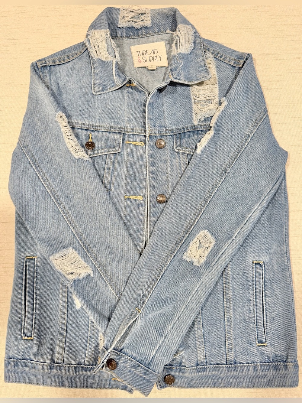 Light Blue Distressed Denim Jacket Size M
